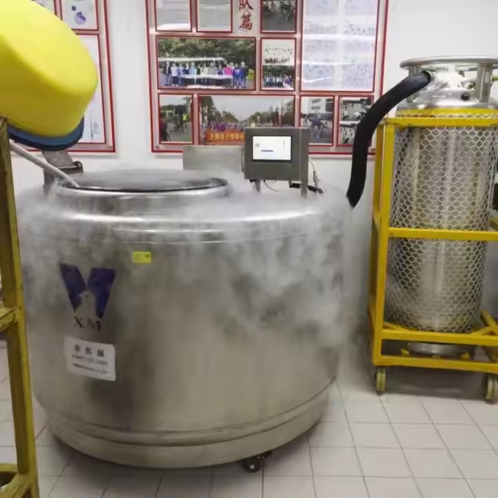 使用液氮罐凍存，外部結霜